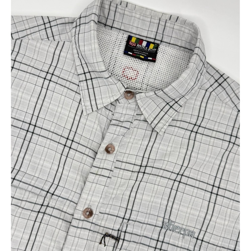 Sherpa Adventure Gear Mens Large Plaid Hiking Travel Shirt Vented Mesh Nepal